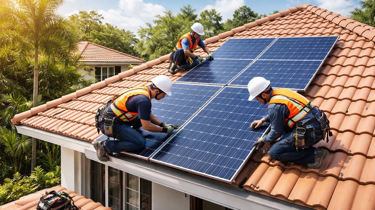 ภาพรีวิวการติดตั้งแผงโซล่าเซลล์ขนาด 5kW บนหลังคาบ้านเดี่ยวโดยทีมช่างผู้เชี่ยวชาญ THAIFAIFAH